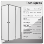 Corner Shower Entry Enclosure 1000 x 800 x 1850mm with 6mm Tempered Glass - Chrome DH300