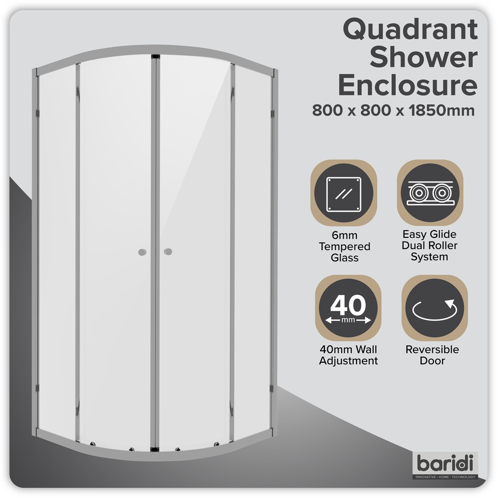 Quadrant Shower Entry Enclosure 800 x 800 x 1850mm with 6mm Tempered Glass - Chrome DH301