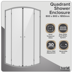 Quadrant Shower Entry Enclosure 800 x 800 x 1850mm with 6mm Tempered Glass - Chrome DH301