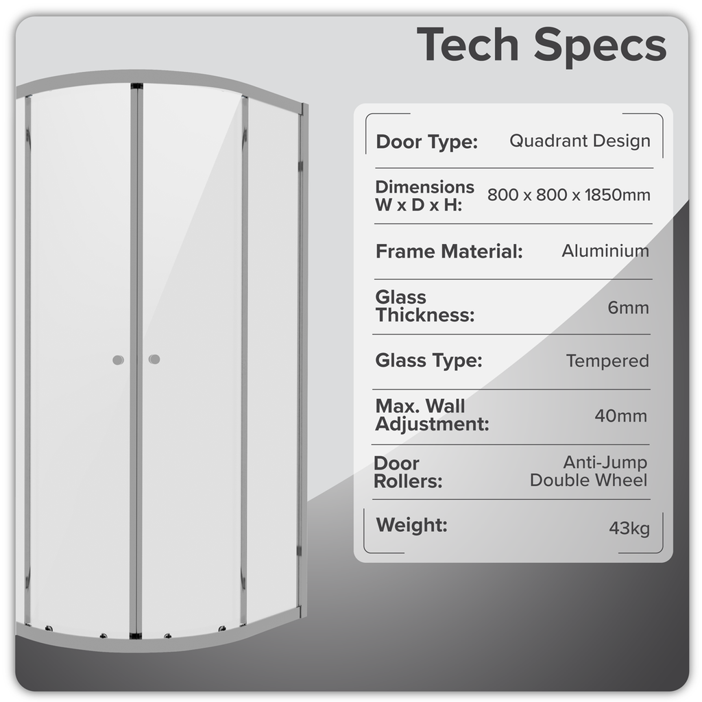Quadrant Shower Entry Enclosure 800 x 800 x 1850mm with 6mm Tempered Glass - Chrome DH301