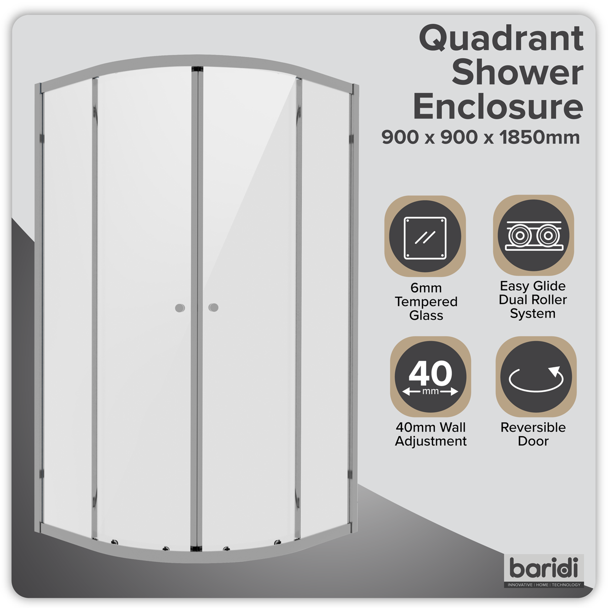 Quadrant Shower Entry Enclosure 900 x 900 x 1850mm with 6mm Tempered Glass - Chrome DH302