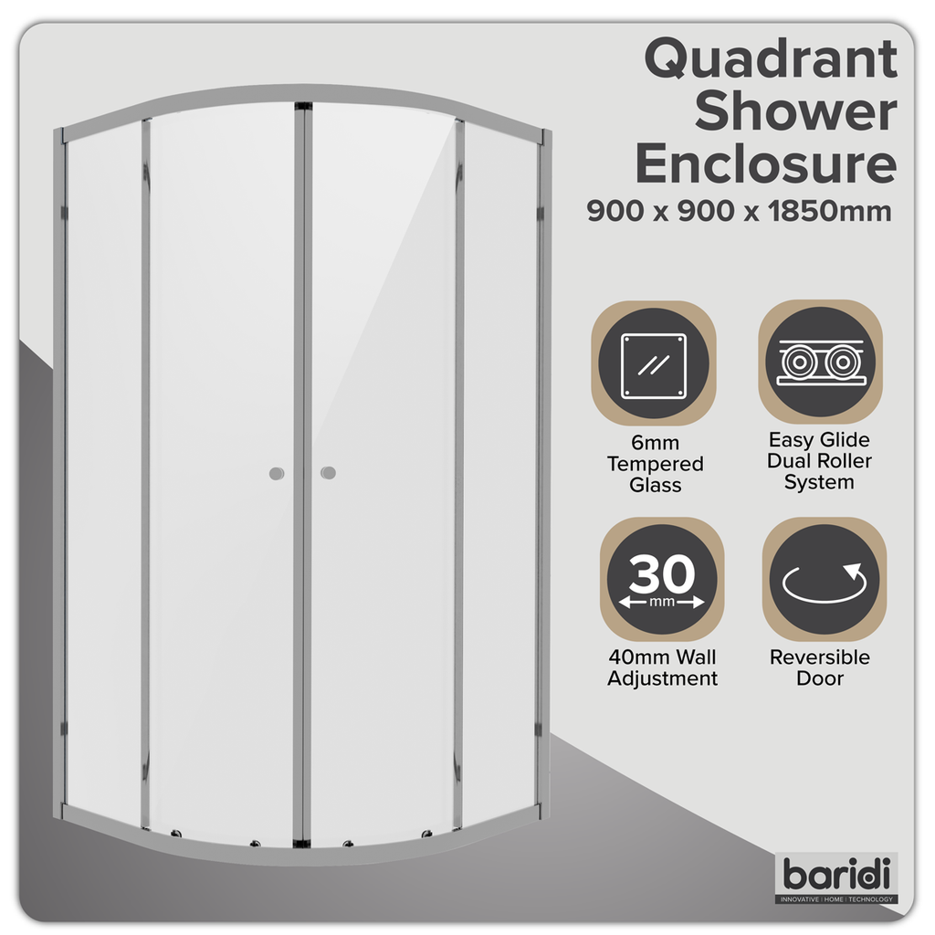 Quadrant Shower Entry Enclosure 900 x 900 x 1850mm with 6mm Tempered Glass - Chrome DH302