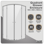 Quadrant Shower Entry Enclosure 900 x 900 x 1850mm with 6mm Tempered Glass - Chrome DH302