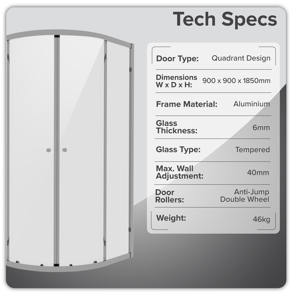 Quadrant Shower Entry Enclosure 900 x 900 x 1850mm with 6mm Tempered Glass - Chrome DH302