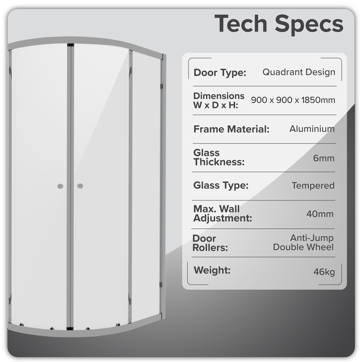 Quadrant Shower Entry Enclosure 900 x 900 x 1850mm with 6mm Tempered Glass - Chrome DH302