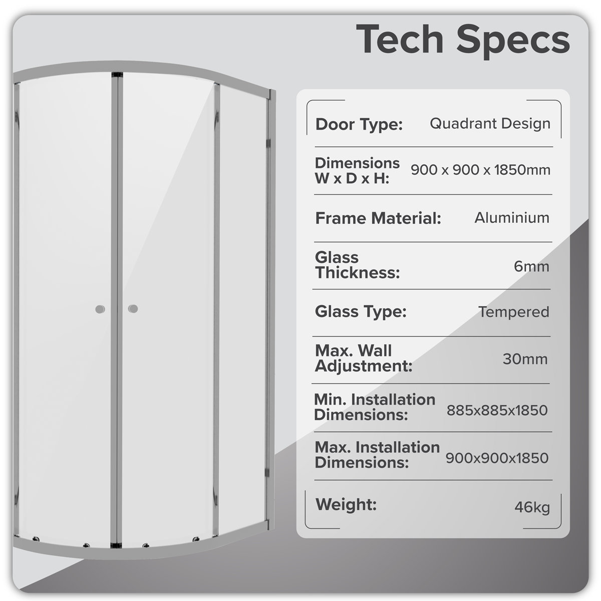 Quadrant Shower Entry Enclosure 900 x 900 x 1850mm with 6mm Tempered Glass - Chrome DH302