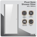 Pivot Shower Door 800 x 1850mm, 6mm Tempered Glass, Reversible - Chrome DH303