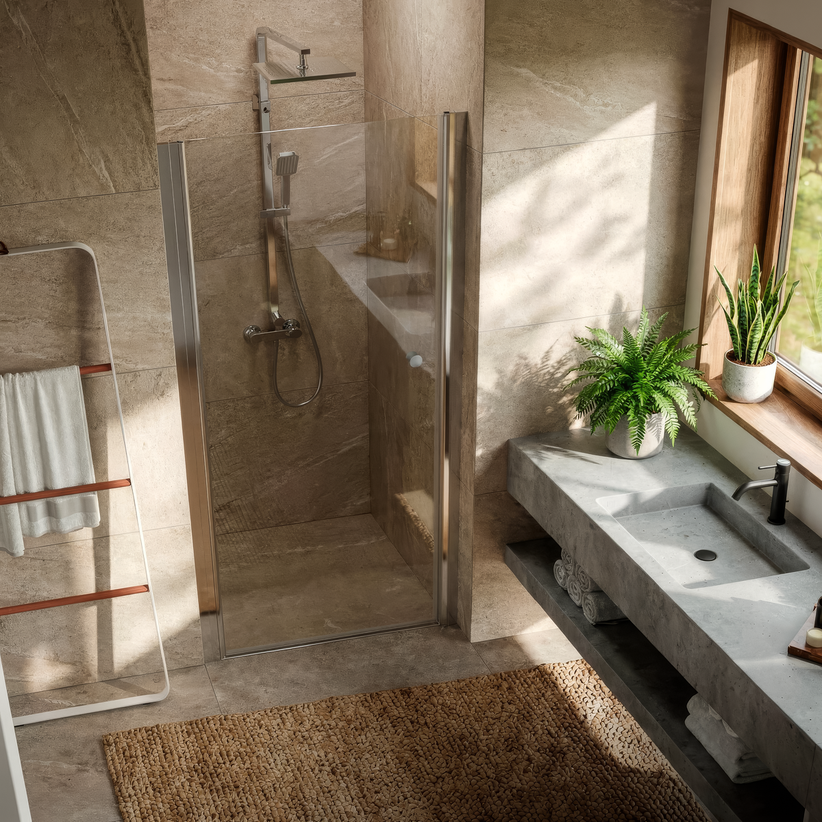 Pivot Shower Door 800 x 1850mm, 6mm Tempered Glass, Reversible - Chrome DH303