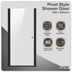 Pivot Shower Door 800 x 1850mm, 6mm Tempered Glass, Reversible - Black DH304