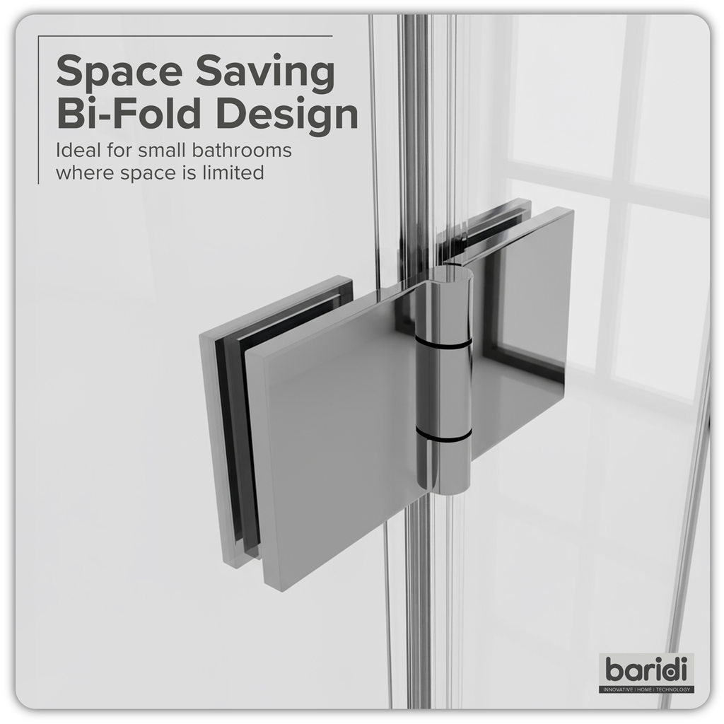 Bi-Fold Shower Door 800 x 1850mm, 6mm Tempered Glass, Reversible - Chrome DH305