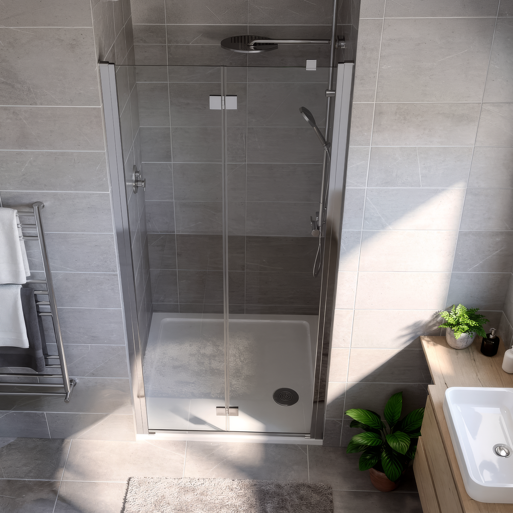 Bi-Fold Shower Door 800 x 1850mm, 6mm Tempered Glass, Reversible - Chrome DH305