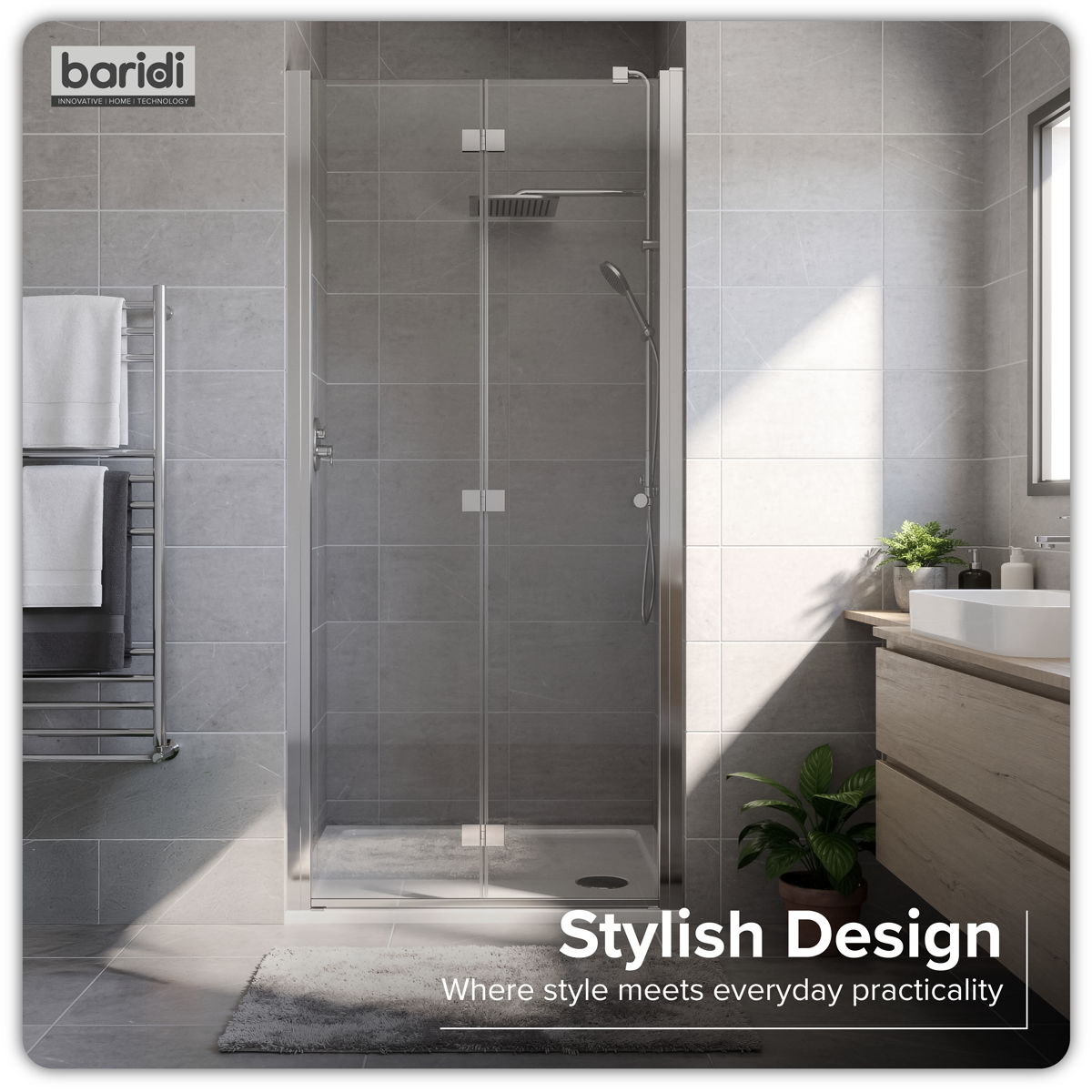 Bi-Fold Shower Door 800 x 1850mm, 6mm Tempered Glass, Reversible - Chrome DH305