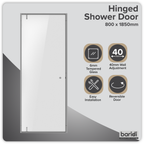 Hinged Shower Door 800 x 1850mm, 6mm Tempered Glass, Reversible - Chrome DH306