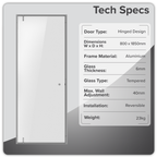 Hinged Shower Door 800 x 1850mm, 6mm Tempered Glass, Reversible - Chrome DH306