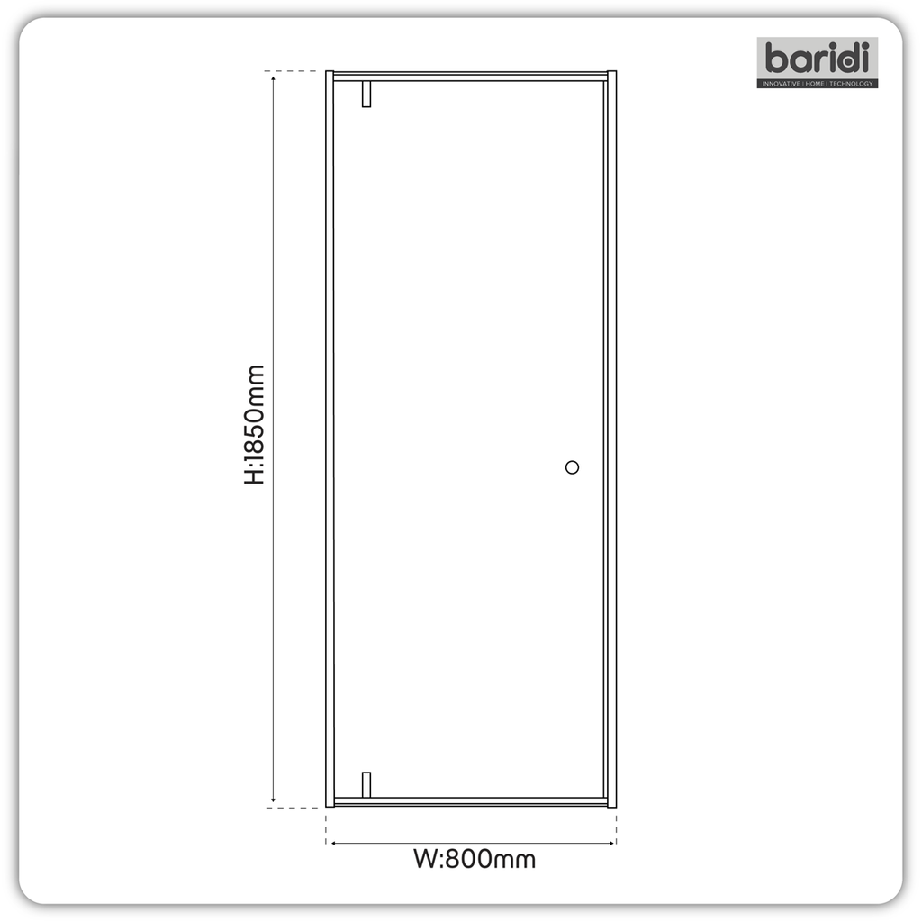 Hinged Shower Door 800 x 1850mm, 6mm Tempered Glass, Reversible - Black DH307