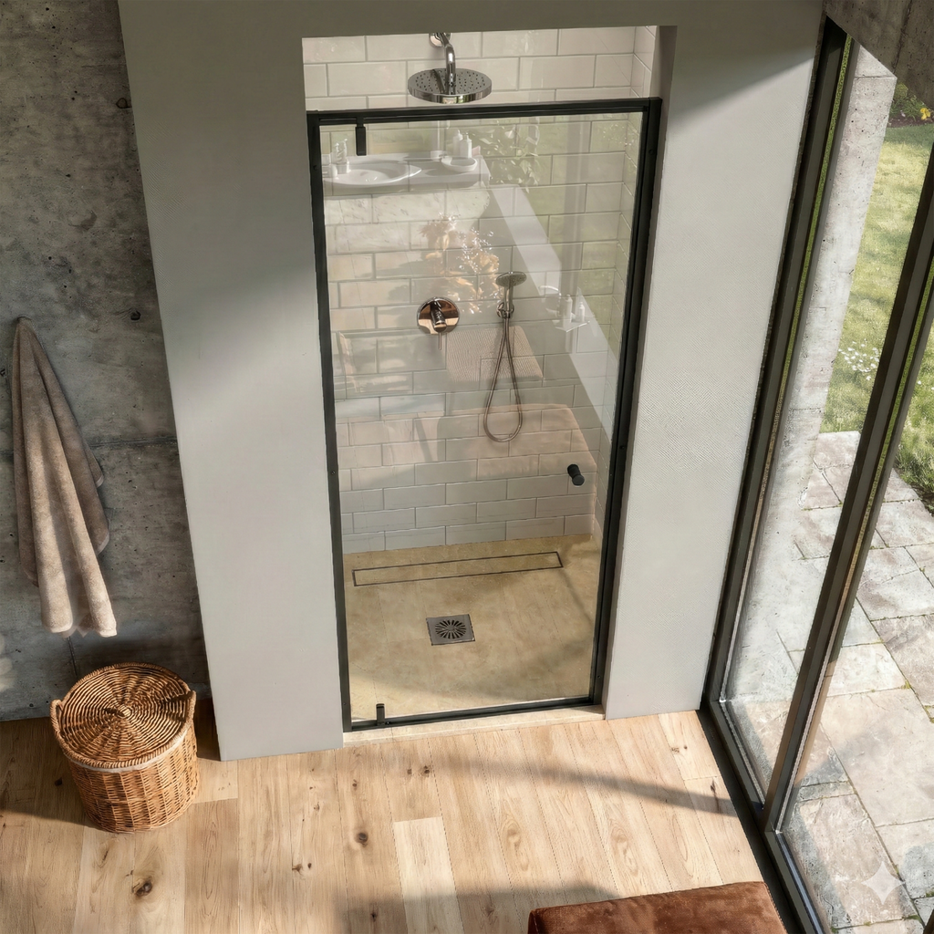 Hinged Shower Door 800 x 1850mm, 6mm Tempered Glass, Reversible - Black DH307