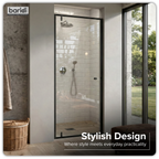 Hinged Shower Door 800 x 1850mm, 6mm Tempered Glass, Reversible - Black DH307