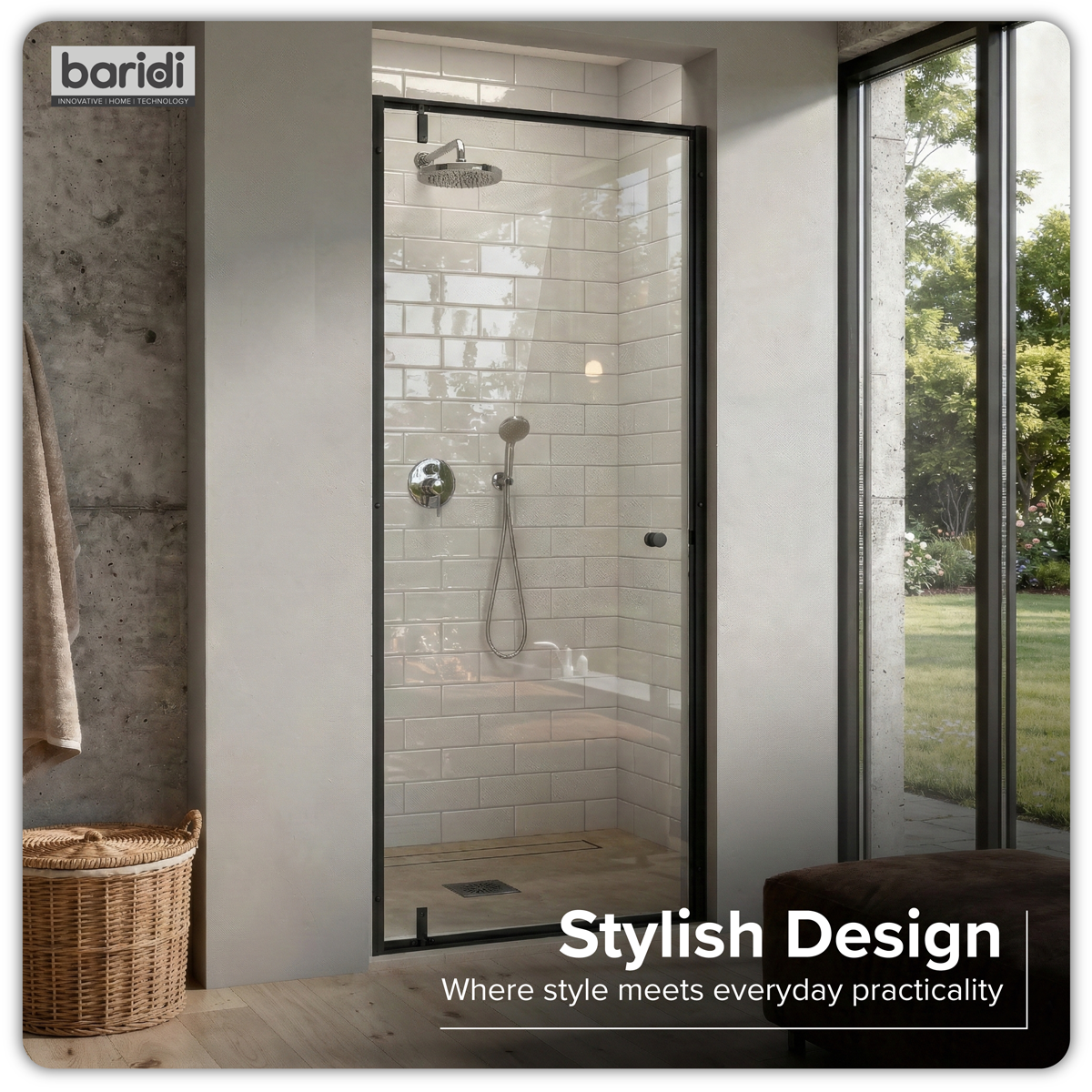 Hinged Shower Door 800 x 1850mm, 6mm Tempered Glass, Reversible - Black DH307
