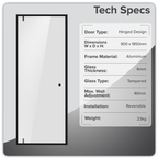 Hinged Shower Door 800 x 1850mm, 6mm Tempered Glass, Reversible - Black DH307