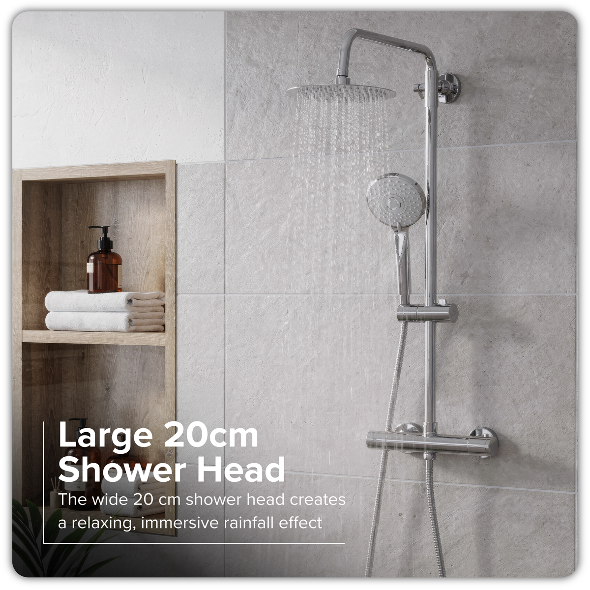 Thermostatic Shower Mixer Set 20cm Round Head with Adjustable Rail - Chrome DH314