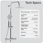 Thermostatic Shower Mixer Set 20cm Round Head with Adjustable Rail - Chrome DH314