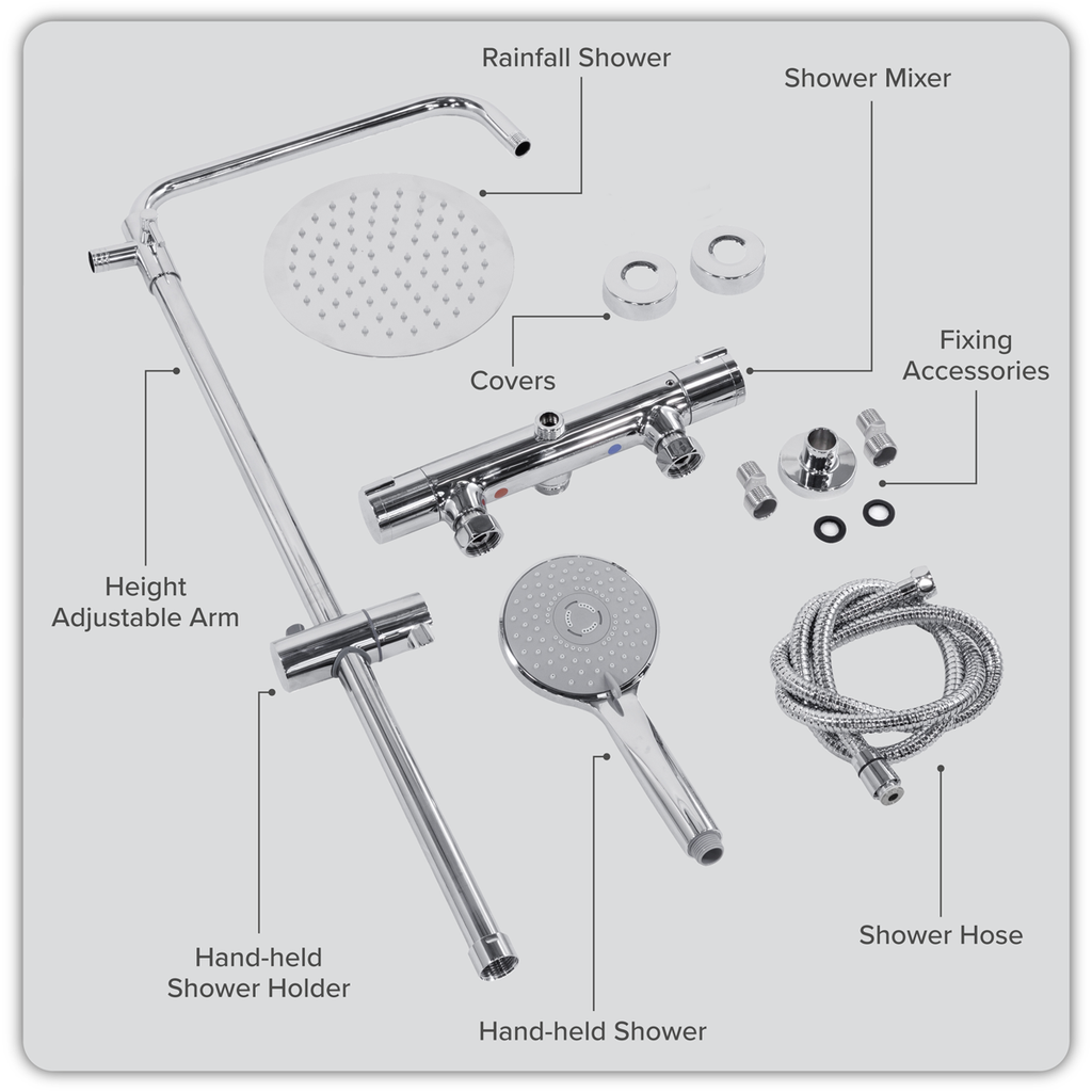Thermostatic Shower Mixer Set 20cm Round Head with Adjustable Rail - Chrome DH314