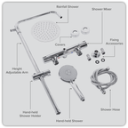 Thermostatic Shower Mixer Set 20cm Round Head with Adjustable Rail - Chrome DH314
