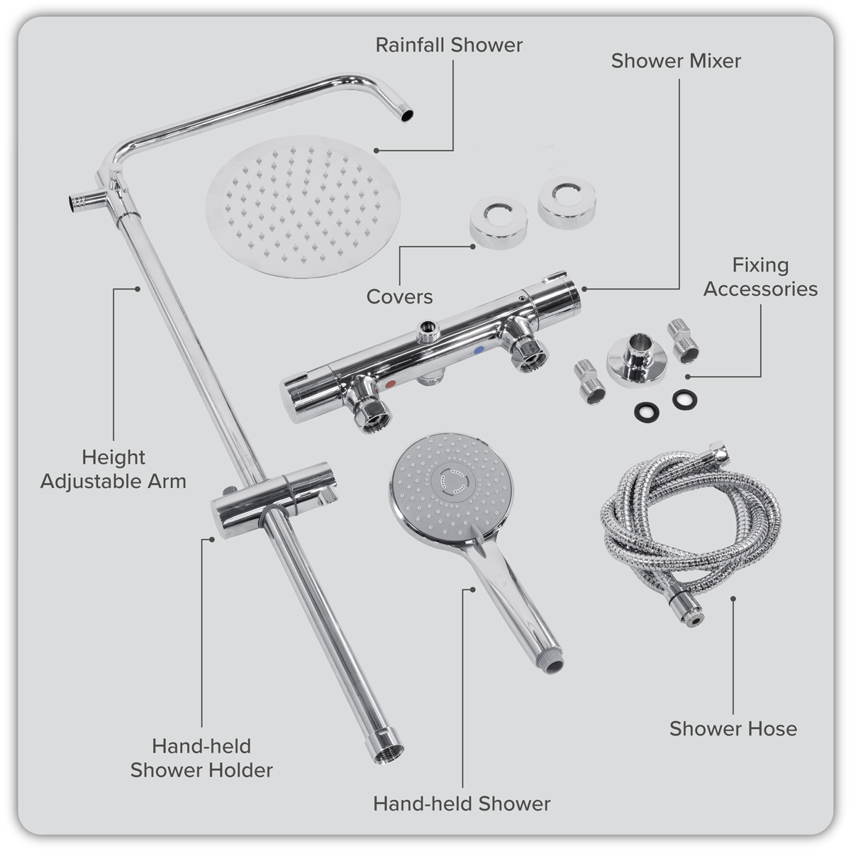 Thermostatic Shower Mixer Set 20cm Round Head with Adjustable Rail - Chrome DH314