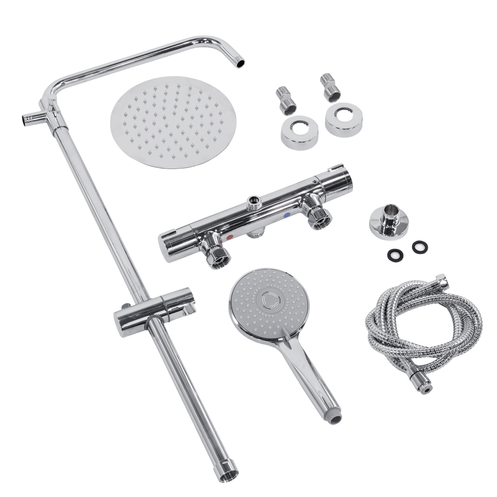 Thermostatic Shower Mixer Set 20cm Round Head with Adjustable Rail - Chrome DH314