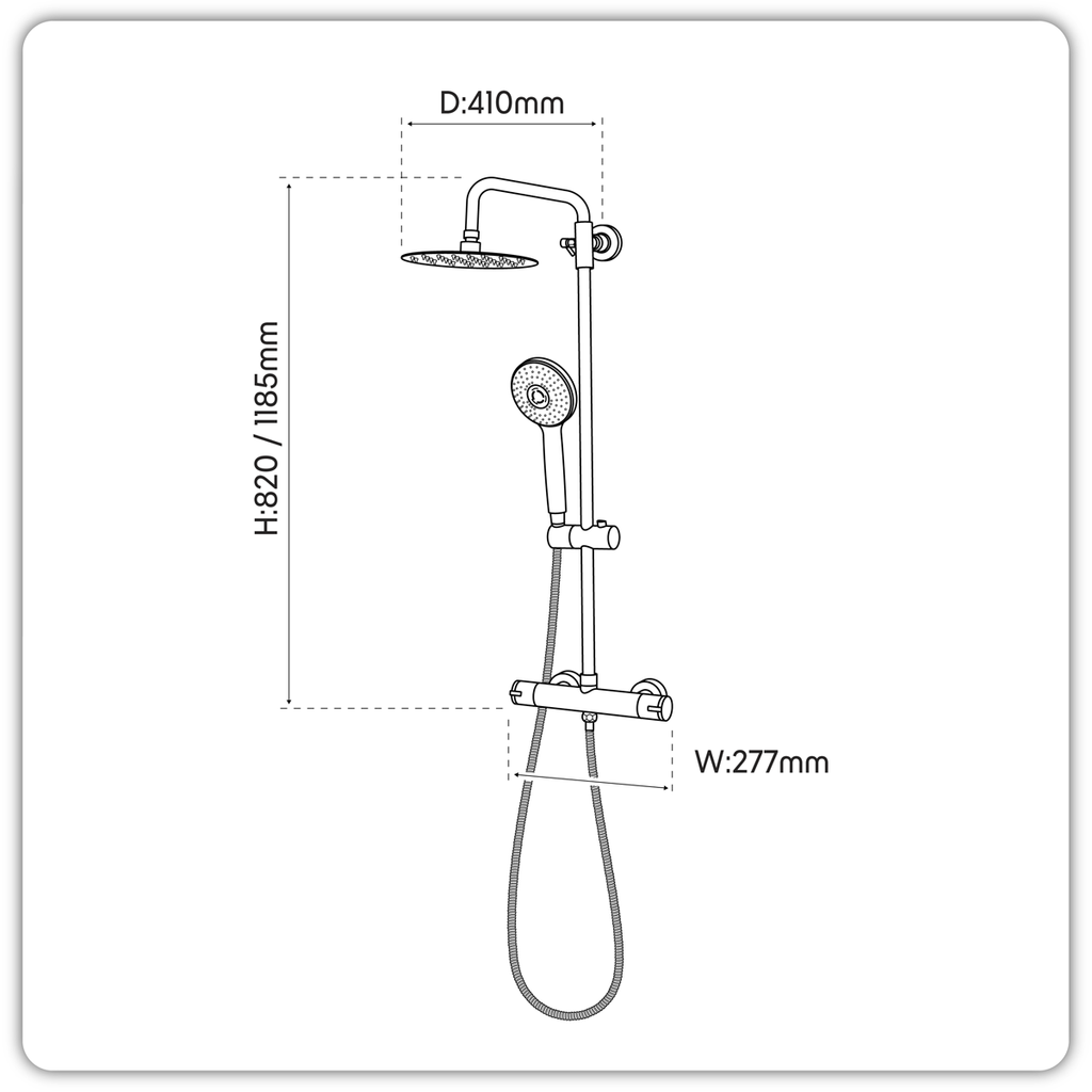Thermostatic Shower Mixer Set 20cm Round Head with Adjustable Rail - Black DH315