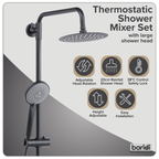 Thermostatic Shower Mixer Set 20cm Round Head with Adjustable Rail - Black DH315