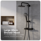 Thermostatic Shower Mixer Set 20cm Round Head with Adjustable Rail - Black DH315