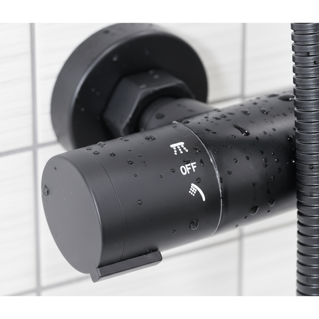 Thermostatic Shower Mixer Set 20cm Round Head with Adjustable Rail - Black DH315