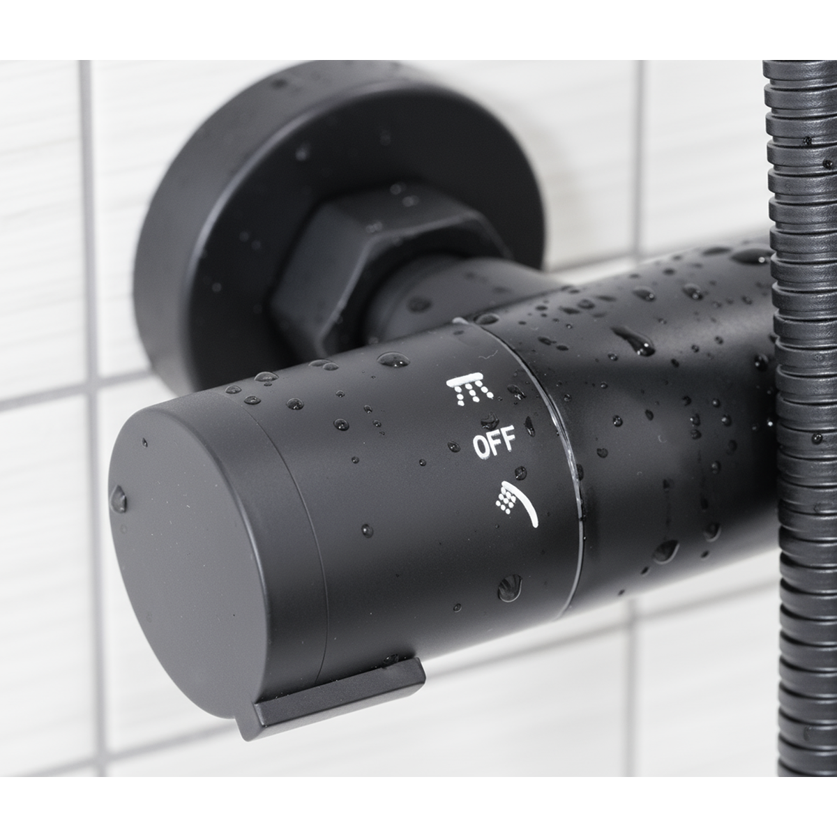 Thermostatic Shower Mixer Set 20cm Round Head with Adjustable Rail - Black DH315