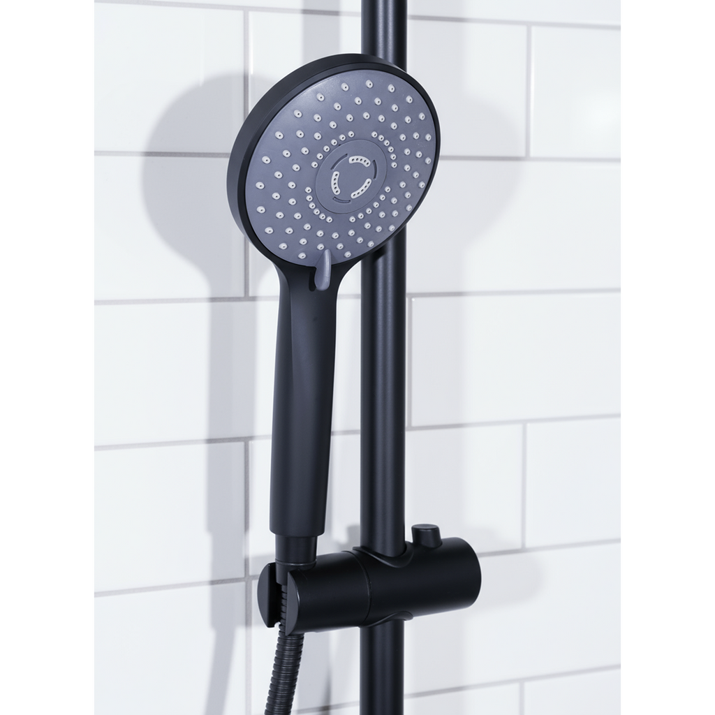 Thermostatic Shower Mixer Set 20cm Round Head with Adjustable Rail - Black DH315