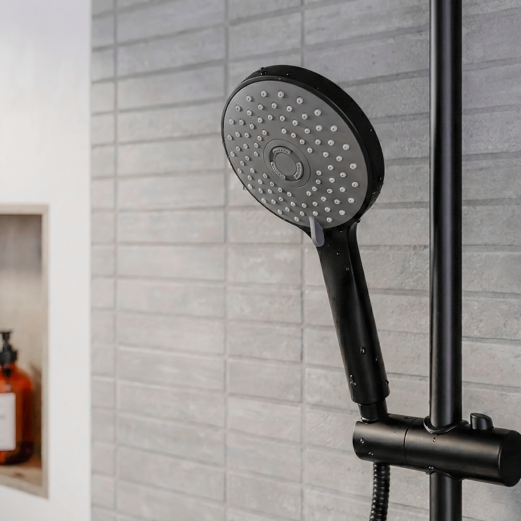 Thermostatic Shower Mixer Set 20cm Round Head with Adjustable Rail - Black DH315