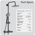 Thermostatic Shower Mixer Set 20cm Round Head with Adjustable Rail - Black DH315