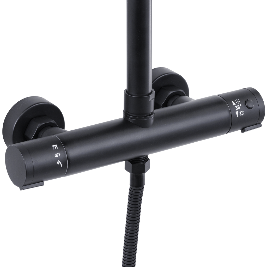 Thermostatic Shower Mixer Set 20cm Round Head with Adjustable Rail - Black DH315