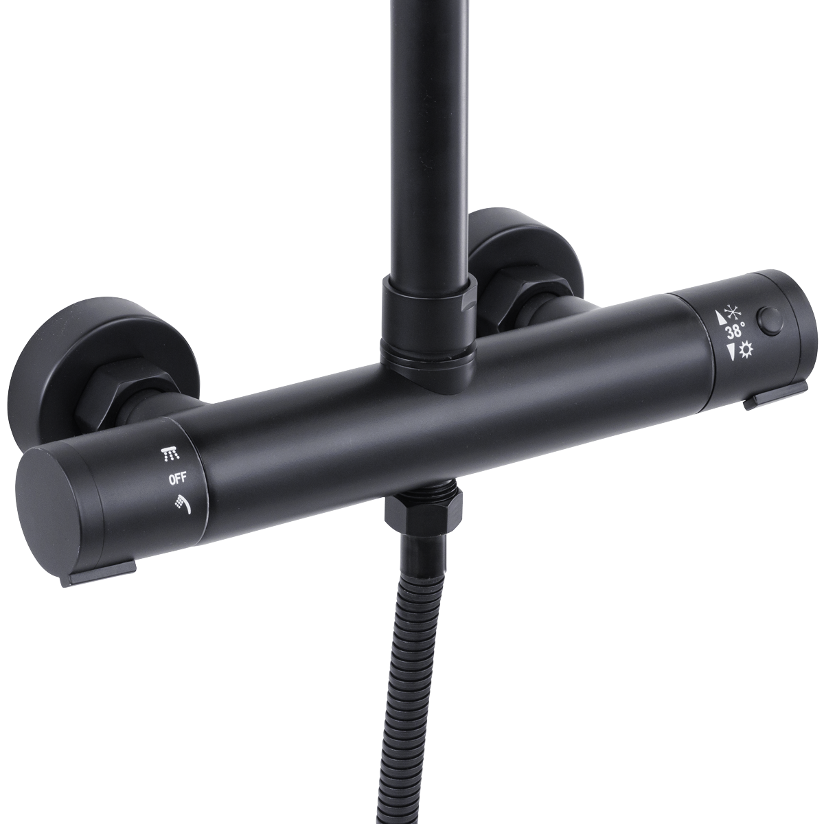 Thermostatic Shower Mixer Set 20cm Round Head with Adjustable Rail - Black DH315
