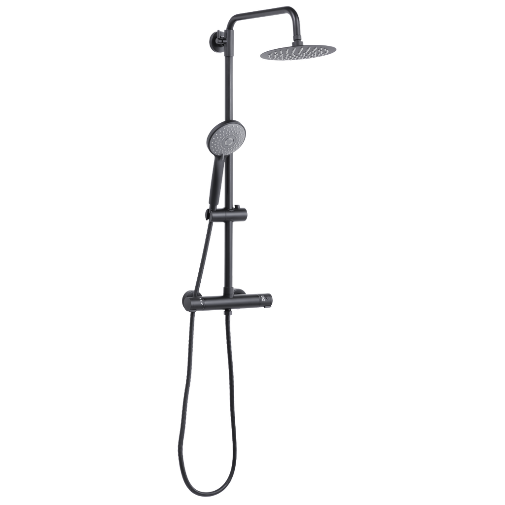 Thermostatic Shower Mixer Set 20cm Round Head with Adjustable Rail - Black DH315