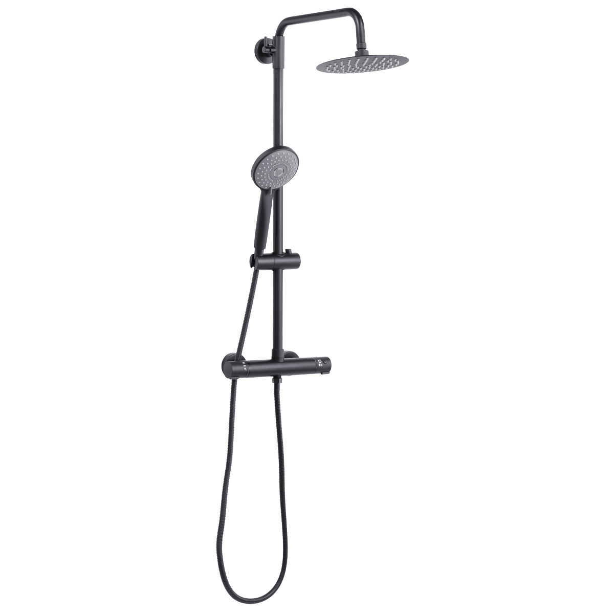 Thermostatic Shower Mixer Set 20cm Round Head with Adjustable Rail - Black DH315