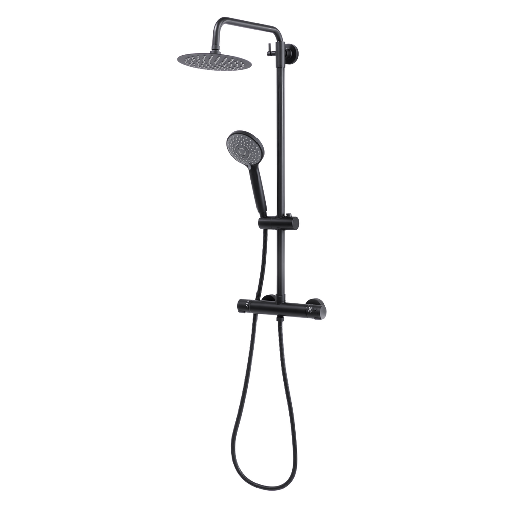 Thermostatic Shower Mixer Set 20cm Round Head with Adjustable Rail - Black DH315