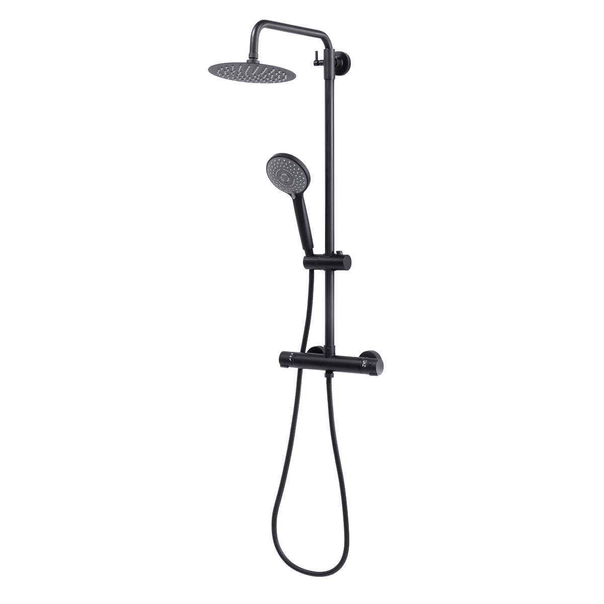 Thermostatic Shower Mixer Set 20cm Round Head with Adjustable Rail - Black DH315