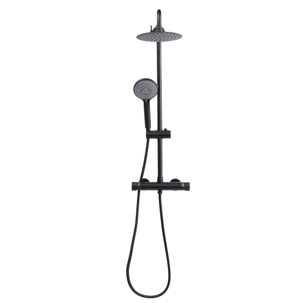 Thermostatic Shower Mixer Set 20cm Round Head with Adjustable Rail - Black DH315