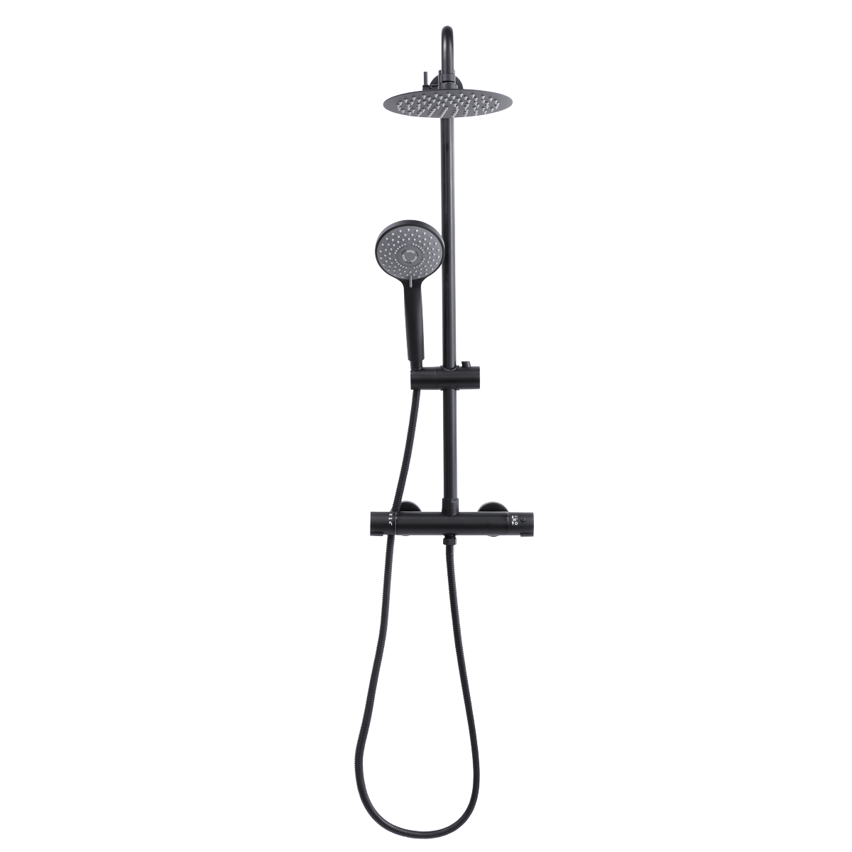 Thermostatic Shower Mixer Set 20cm Round Head with Adjustable Rail - Black DH315