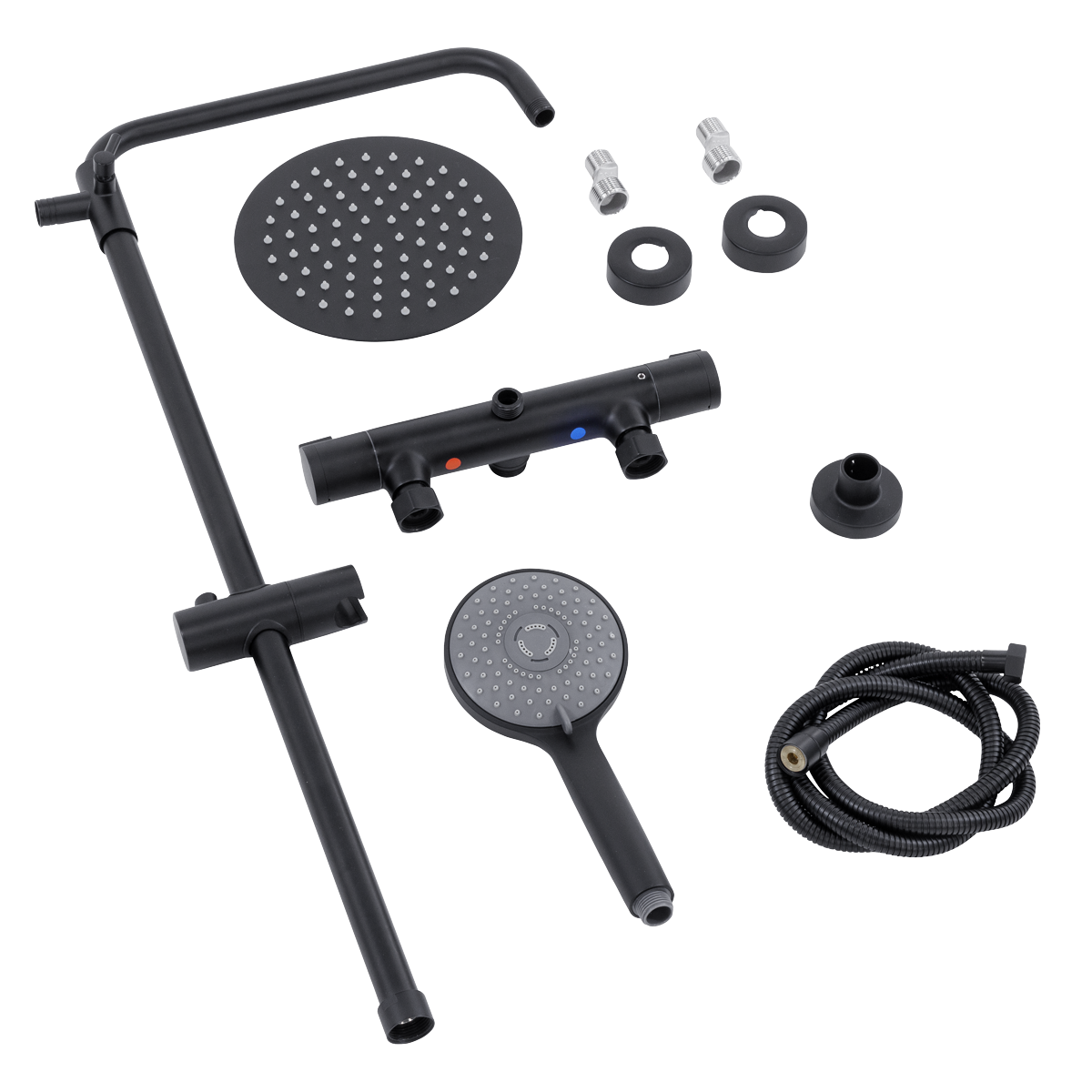 Thermostatic Shower Mixer Set 20cm Round Head with Adjustable Rail - Black DH315