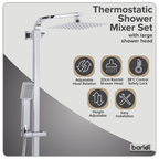 Thermostatic Shower Mixer Set 20 x 20cm Square Head with Adjustable Rail - Black DH317