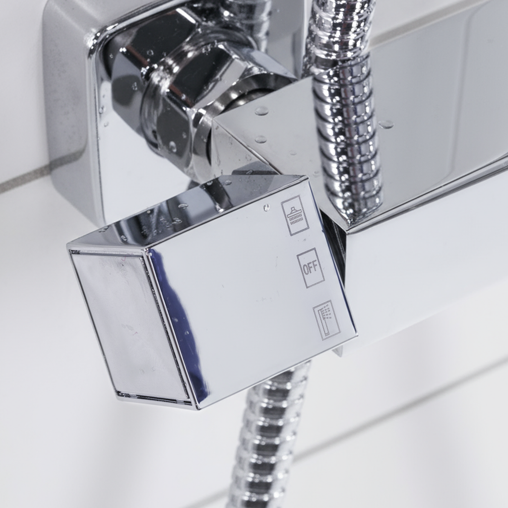 Thermostatic Shower Mixer Set 20 x 20cm Square Head with Adjustable Rail - Chrome DH316