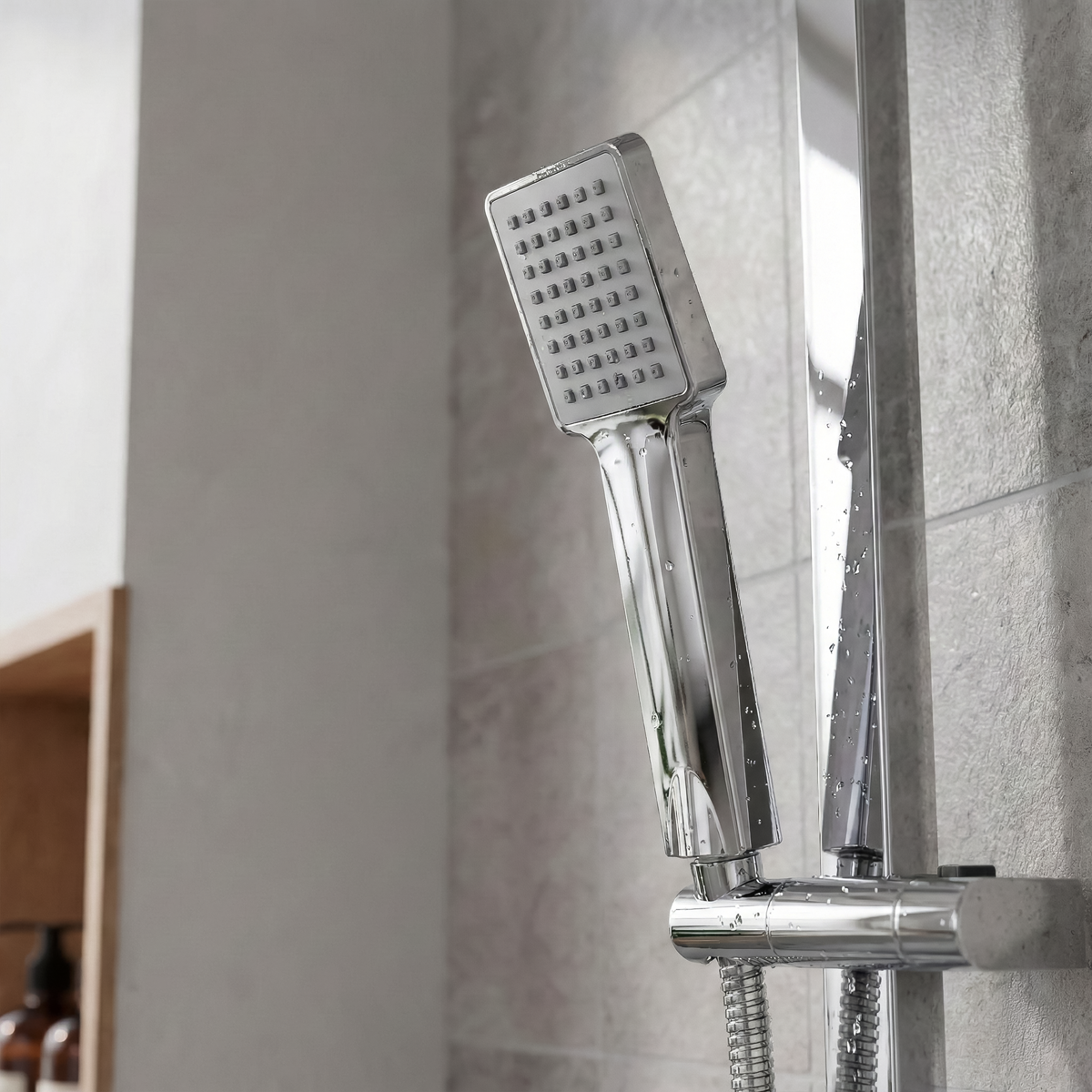 Thermostatic Shower Mixer Set 20 x 20cm Square Head with Adjustable Rail - Chrome DH316