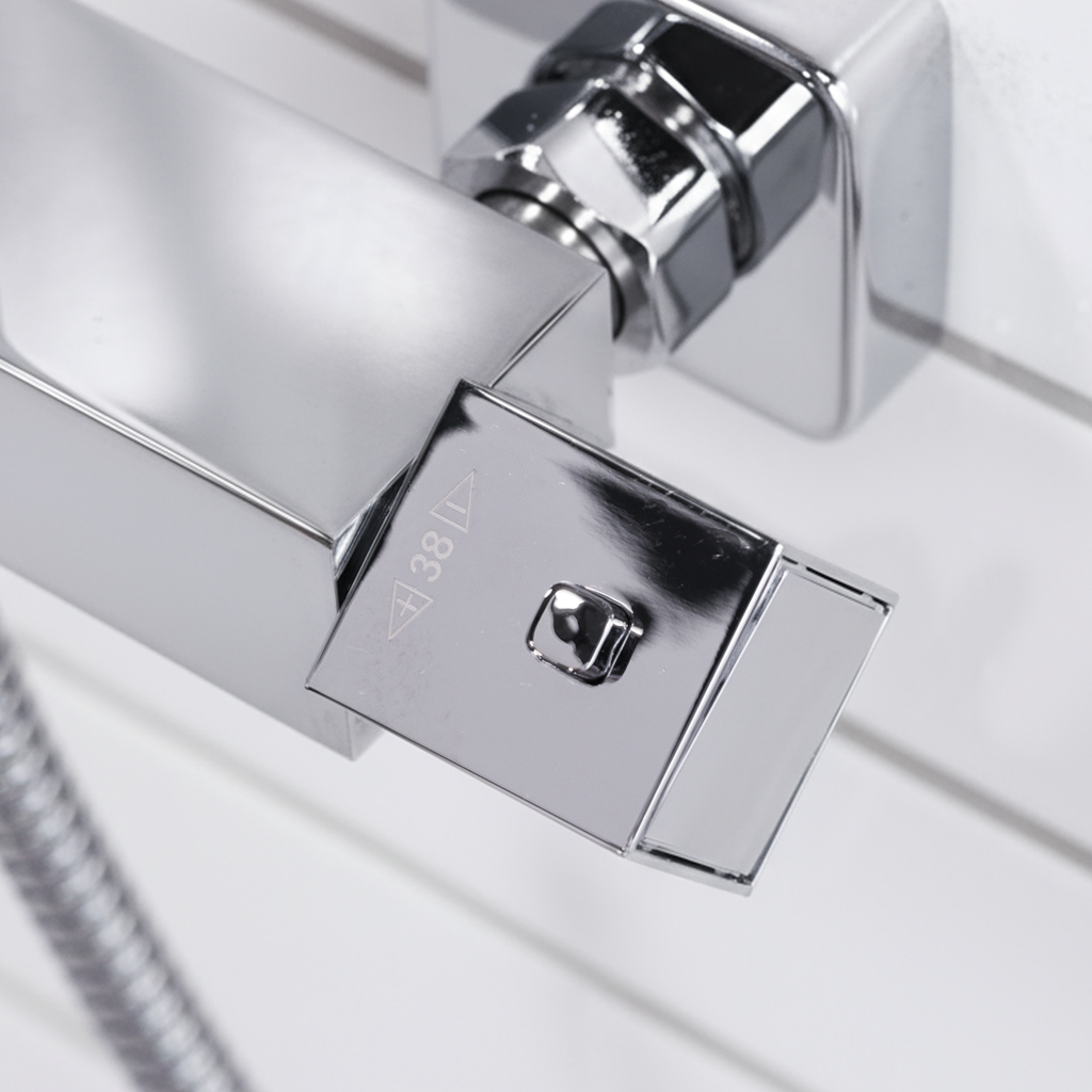 Thermostatic Shower Mixer Set 20 x 20cm Square Head with Adjustable Rail - Chrome DH316